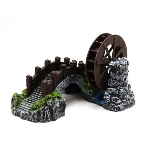 Brug met luchtaansluiting watermolen 26 cm / Aquariumdecorat, Dieren en Toebehoren, Vissen | Aquaria en Toebehoren, Nieuw, Verzenden