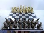 Echiquier alu brossé jeu déchecs avec animaux King 140 mm -