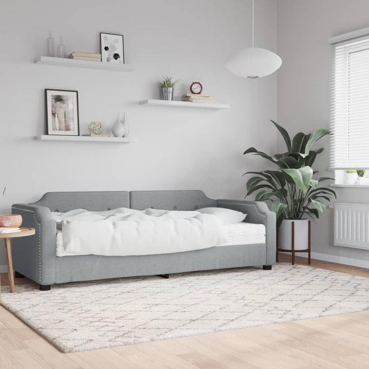 vidaXL Slaapbank met matras 100x200 cm stof lichtgrijs, Huis en Inrichting, Slaapkamer | Bedden, 100 cm, 200 cm, Grijs, Eenpersoons