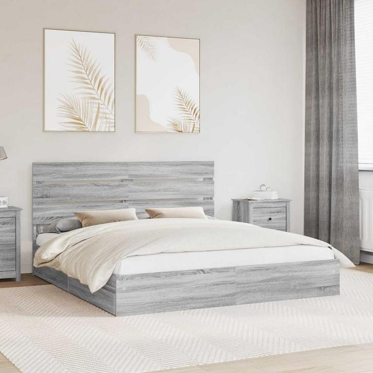 vidaXL Opslag bed met lade Grijs Sonoma 180 x 200 cm Bewerkt, Huis en Inrichting, Slaapkamer | Bedden, Grijs, Nieuw, Hout, Verzenden