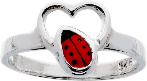 Lilly ring met hart - lieveheersbeest - zilver - rood - Maat, Sieraden, Tassen en Uiterlijk, Ringen, Verzenden