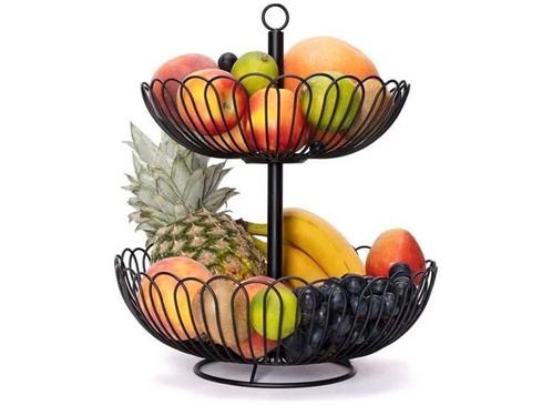 FEDEC Fruitschaal - Fruitmand metaal - 2 Laags - Zwart, Huis en Inrichting, Woonaccessoires | Schalen en Manden, Nieuw, Verzenden
