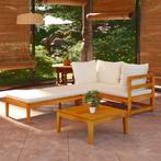 vidaXL 3-delige Loungeset met crèmewitte kussens acaciahout, Verzenden, Nieuw, Hardhout, Loungeset