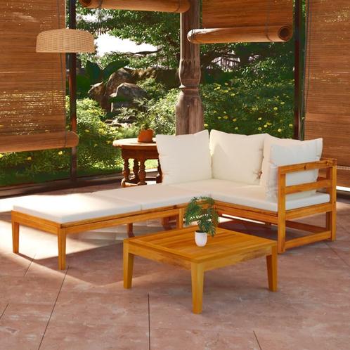 vidaXL 3-delige Loungeset met crèmewitte kussens acaciahout, Tuin en Terras, Tuinsets en Loungesets, Loungeset, Nieuw, Hardhout