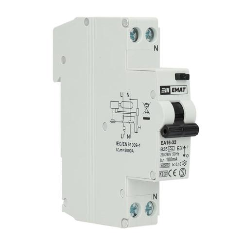 EMAT aardlekautomaat 1-polig+nul 25A B-kar 100mA (85006048), Doe-het-zelf en Verbouw, Elektra en Kabels, Verzenden