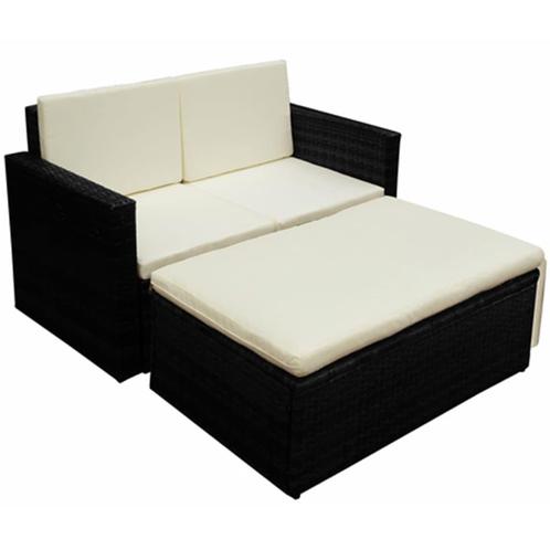 vidaXL 2-delige Loungeset met kussens poly rattan zwart, Tuin en Terras, Tuinsets en Loungesets, Loungeset, Nieuw, 2 zitplaatsen