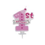 Taartkaarsje Roze 1ste Verjaardag, Hobby en Vrije tijd, Taarten en Cupcakes maken, Nieuw, Verzenden