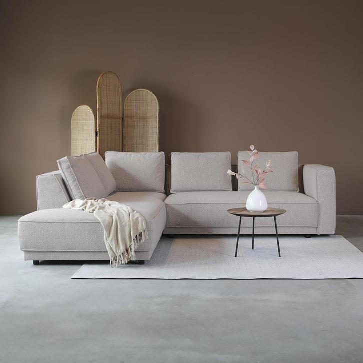 *WOONWINKEL* Hoekbank Beige Boucle Hoek Links, Huis en Inrichting, Banken | Bankstellen, Nieuw, Verzenden