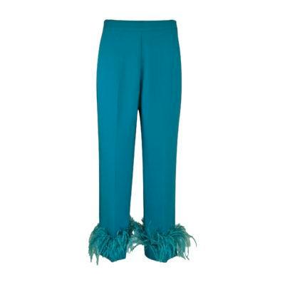 Nenette • blauwe pantalon met veren • XS (IT40), Kleding | Dames, Broeken en Pantalons, Blauw, Nieuw, Maat 34 (XS) of kleiner