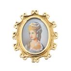 Vintage gouden broche met geschilderd portret (schildering), Ophalen of Verzenden, Gebruikt, Goud, Overige merken