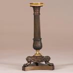 Stel van 2 bronzen deels vergulde kandelaren empire ca 1810, Antiek en Kunst, Antiek | Kandelaars, Ophalen of Verzenden