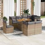 vidaXL 9-delige Loungeset met kussens poly rattan beige, Verzenden, Nieuw, Rotan, Loungeset