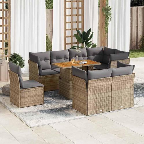 vidaXL 9-delige Loungeset met kussens poly rattan beige, Tuin en Terras, Tuinsets en Loungesets, Loungeset, Nieuw, Rotan, Verzenden