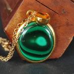 Malachiet hanger van zilver met zilveren ketting Halsketting