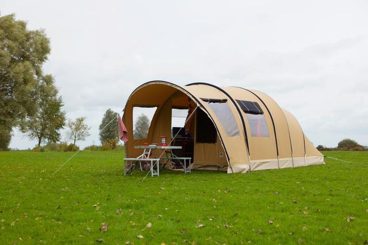 Tunneltent Lacerta Beige/Zwart (2024), Caravans en Kamperen, Tenten, Gebruikt, tot en met 4, Ophalen