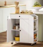 Keukeneiland met Lade en Kruidenrek – Wit op Wielen 82 cm, Verzenden, Nieuw