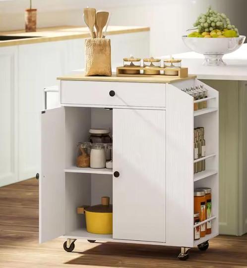 Keukeneiland met Lade en Kruidenrek – Wit op Wielen 82 cm, Huis en Inrichting, Keuken | Keukenelementen, Nieuw, Verzenden