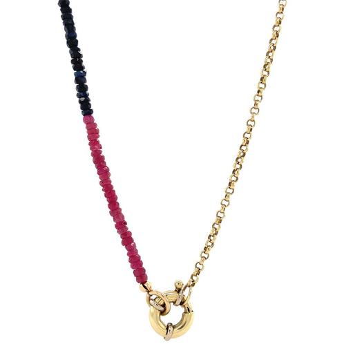 Robijn, smaragd en saffier collier 14 krt, Sieraden, Tassen en Uiterlijk, Kettingen, Nieuw, Ophalen of Verzenden