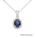 925 Zilveren echte blauwe saffier Diana kettinghanger, Sieraden, Tassen en Uiterlijk, Kettinghangers, Verzenden, Nieuw, Zilver