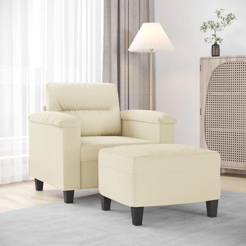 vidaXL Fauteuil met voetenbank 60 cm kunstleer crèmekleurig, Huis en Inrichting, Banken | Bankstellen, Nieuw, Minder dan 150 cm