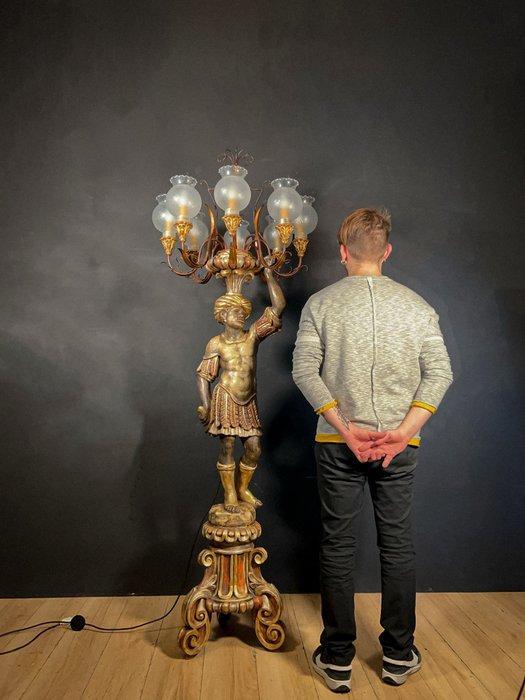 Candelabra vloerlamp - Brons, Glas, Hout, Antiek en Kunst, Antiek | Meubels | Stoelen en Banken