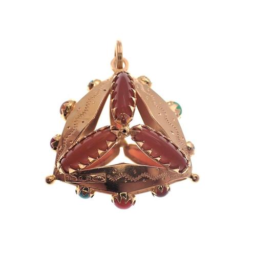 18 K. Gouden Oosterse hanger met edelstenen (turquoise), Sieraden, Tassen en Uiterlijk, Bedels, Gebruikt, Overige merken, Goud