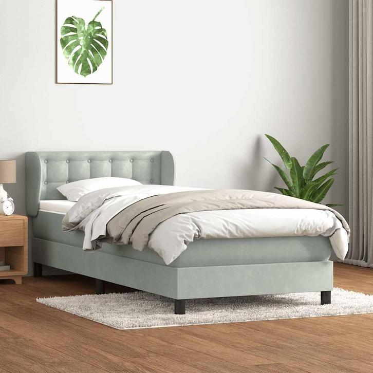 vidaXL Boxspring met matras fluweel lichtgrijs 80x210 cm, Huis en Inrichting, Slaapkamer | Bedden, Grijs, Nieuw, Stof, Verzenden
