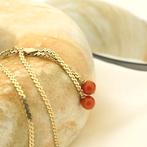 Gouden collier met bloedkoraal | 38 cm, Sieraden, Tassen en Uiterlijk, Kettingen, Gebruikt, Overige kleuren, Ophalen of Verzenden