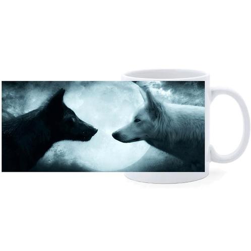 Beker - Zwarte en Witte Wolf met Maan op Achtergrond NIEUW, Huis en Inrichting, Keuken | Servies, Nieuw, Ophalen of Verzenden