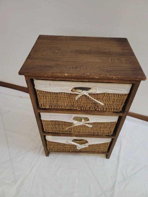 Nachtkastje - Naaldhout, Rattan - Nachtkastje en rieten lamp, Antiek en Kunst, Kunst | Designobjecten