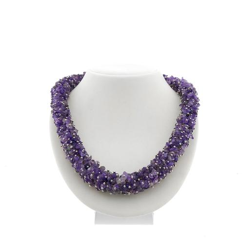 Amethist kralen collier aan zilver | 49 cm, Sieraden, Tassen en Uiterlijk, Kettingen, Overige kleuren, Gebruikt, Met edelsteen