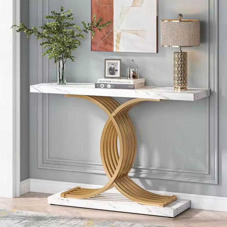 Luxe Consoletafel Goud met Marmerlook of Houtlook - Nieuw, Antiek en Kunst, Antiek | Meubels | Tafels, Verzenden