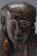 Oud-Egyptisch Hout Sarcofaagmasker. 48 cm H. Meesterwerk.
