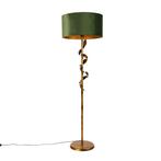 Vintage vloerlamp antiek goud met groene kap - Linden, Nieuw, Overige materialen, Klassiek / Antiek, 150 tot 200 cm