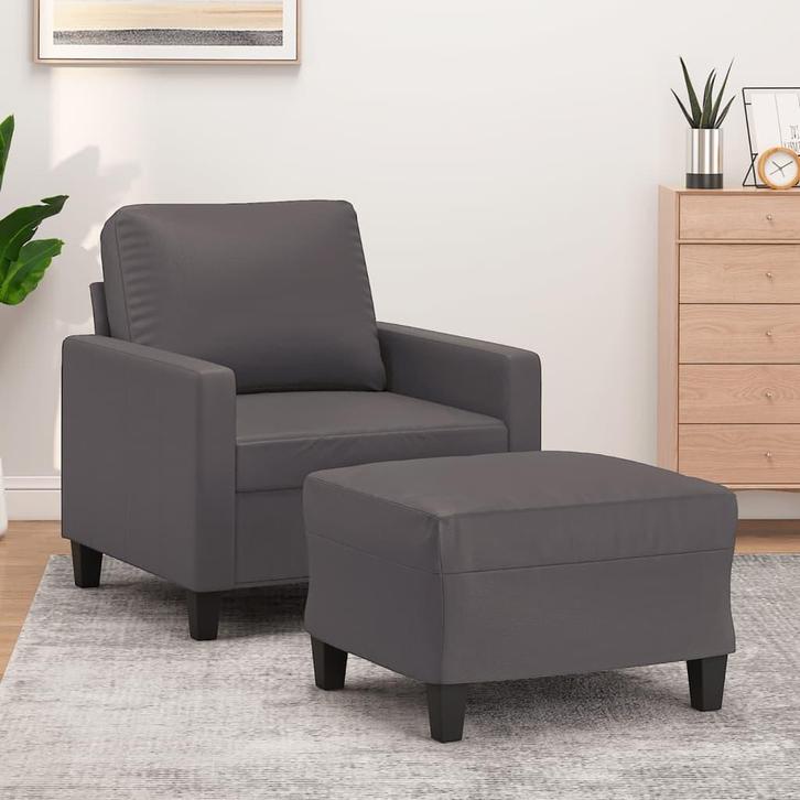 vidaXL Fauteuil met voetenbank 60 cm kunstleer grijs, Huis en Inrichting, Banken | Bankstellen, Nieuw, Minder dan 150 cm, Leer