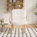 Beige Schommelstoel – Fauteuil van wol, hout en metaal, Huis en Inrichting, Stoelen, Verzenden, Nieuw