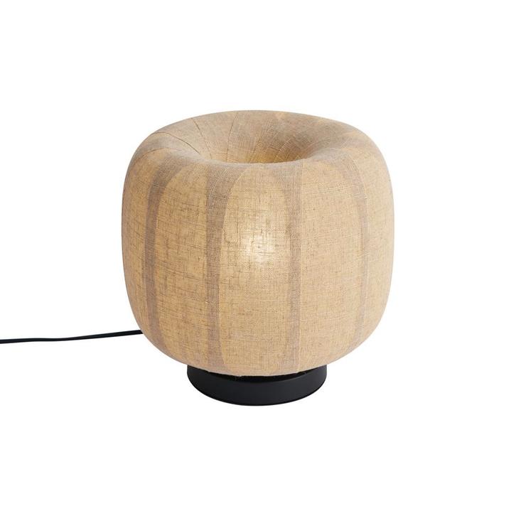 Japandi tafellamp zwart met beige linnen kap 27cm - Nami, Huis en Inrichting, Lampen | Tafellampen, Nieuw, Metaal, Minder dan 50 cm