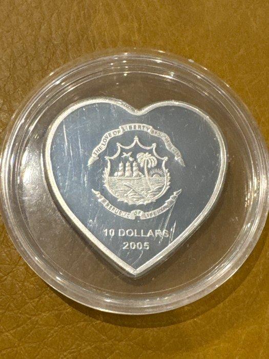 Liberia. 10 Dollars 2005 Herzform - Papst Johannes Paul II, Postzegels en Munten, Munten | Europa | Niet-Euromunten