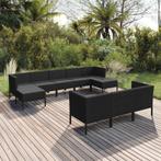 vidaXL 10-delige Loungeset met kussens poly rattan zwart, Verzenden, Nieuw, Rotan, Loungeset