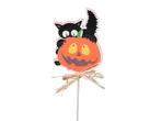 Bijsteker halloween hout met kat en pompoen oranje/zwart, Nieuw, Ophalen of Verzenden