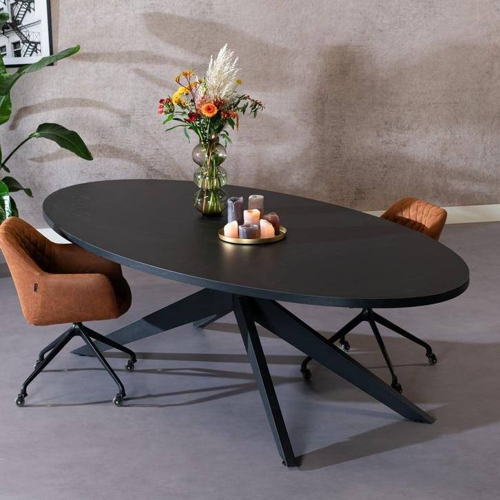 40% Korting: Eettafel Dio melamine zwart ovaal 270 x 130 cm, Huis en Inrichting, Tafels | Eettafels, Zo goed als nieuw, Ovaal