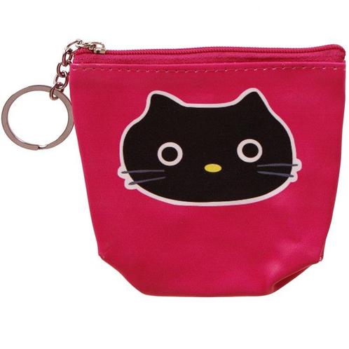 Portemonneetje rits fuchsia met zwarte kattenkop - Cat is al, Sieraden, Tassen en Uiterlijk, Portemonnees, Roze, Nieuw, Ophalen of Verzenden