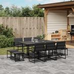 vidaXL 11-delige Tuinset met kussens textileen zwart, Tuin en Terras, Verzenden, Meer dan 8 zitplaatsen, Nieuw, Rvs