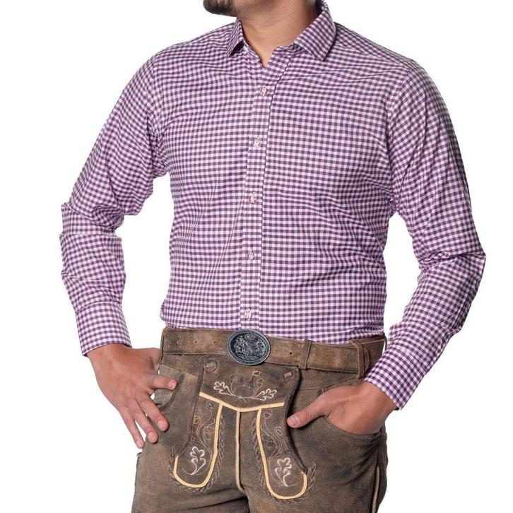 Trachten Blouse Oktoberfest Paars, Kleding | Heren, Carnavalskleding en Feestkleding, Nieuw, Ophalen of Verzenden