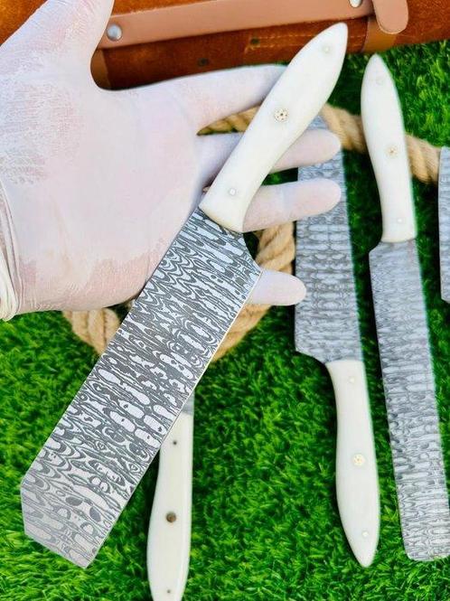 Gold Deer - 5 Piece professional knives set - Hammered Steel, Antiek en Kunst, Antiek | Keukenbenodigdheden