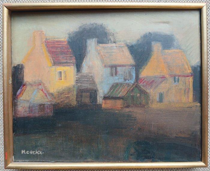 Marcel Cockx (1930-2007) - Huizenrij - Vlaamse lintbebouwing, Antiek en Kunst, Kunst | Schilderijen | Klassiek