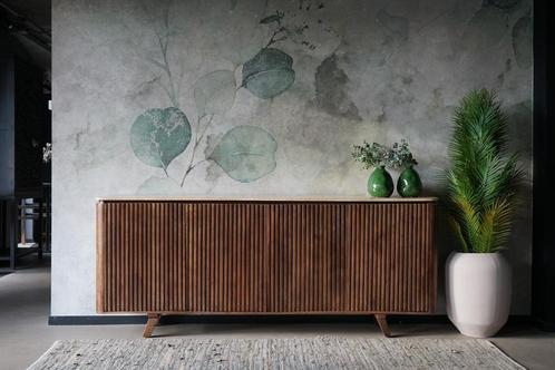 Vintage dressoir met houten blad, marmer en travertine, Huis en Inrichting, Kasten | Dressoirs, 150 tot 200 cm, 25 tot 50 cm, Met deur(en)