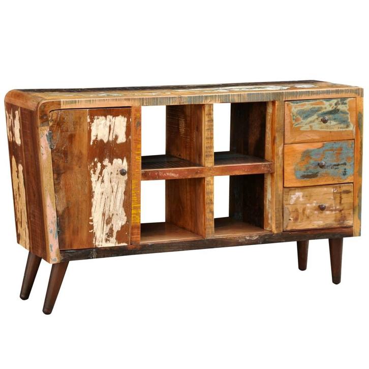 vidaXL Kast met 1 deur, 4 schappen en 3 lades massief, Huis en Inrichting, Kasten | Buffetkasten, 25 tot 50 cm, Nieuw, Overige houtsoorten