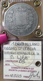 Italië, Koninkrijk Vittorio Emanuele II. 5 Lire 1869 Milano