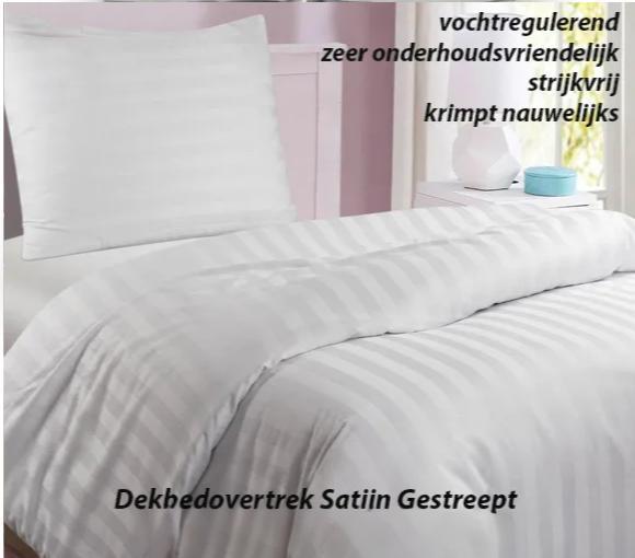 Dekbedovertrek Satijn Gestreept Kleur Ecru met 1 of 2 Slopen, Huis en Inrichting, Slaapkamer | Beddengoed, Overige kleuren, Nieuw